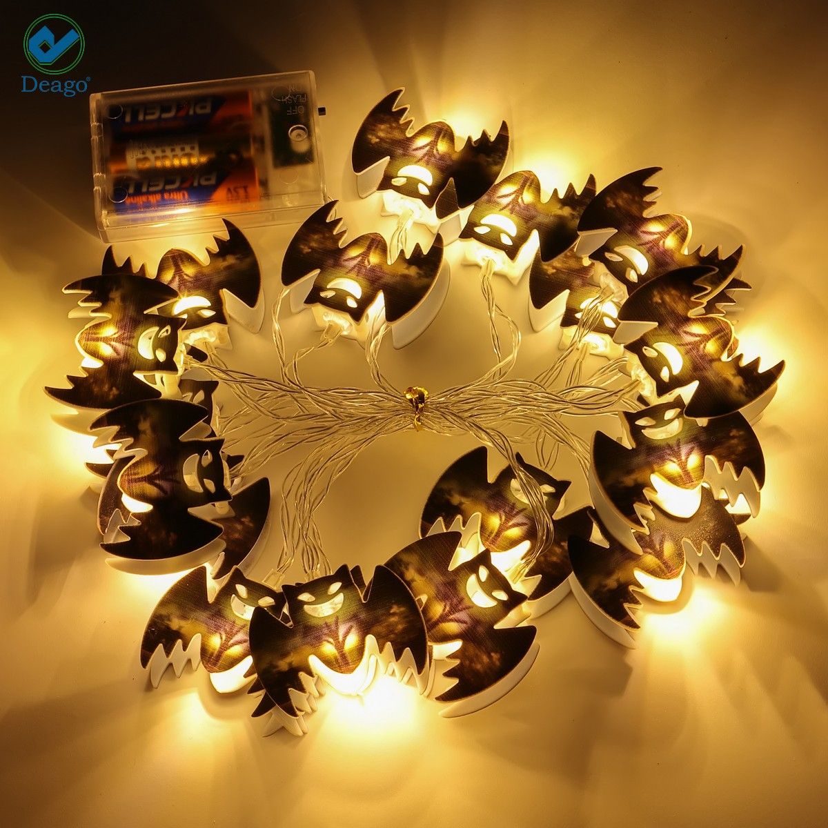 Deago Halloween String Lights 20 LED 10ft Warm White Spider Bat Halloween Lights Battery Powered Waterproof Fairy Lights for Halloween Decorations Outdoor \u0026 Indoor Yard Garden Home Party Decor